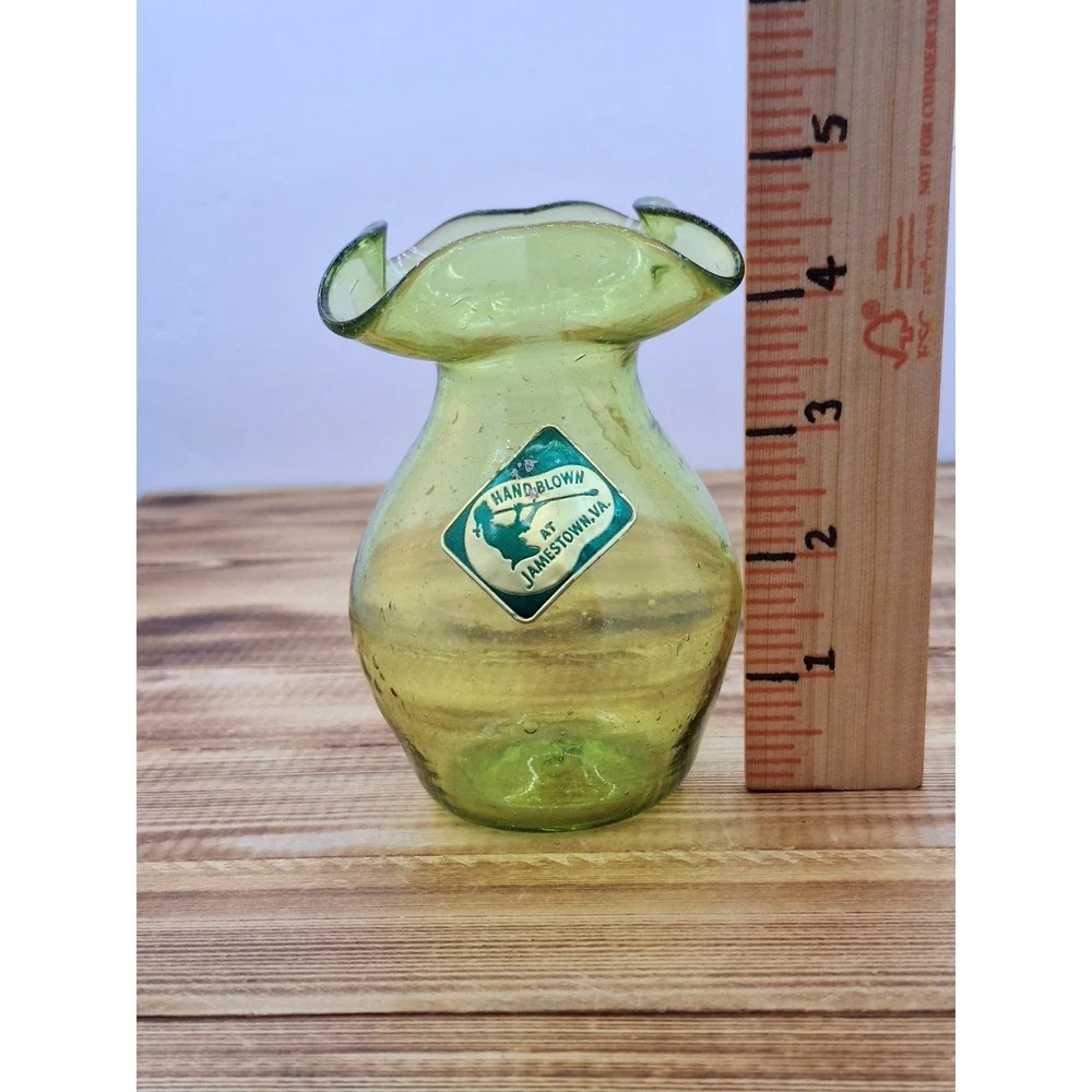 Hand Blown at Jamestown Virginia‎ Green Bubble Glass Pitcher 3